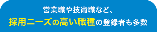 営業職や技術職など、採用ニーズの高い職種の登録者も多数