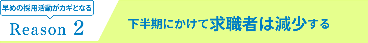 早めの採用活動がカギとなる Reason2 下半期にかけて求職者は減少する